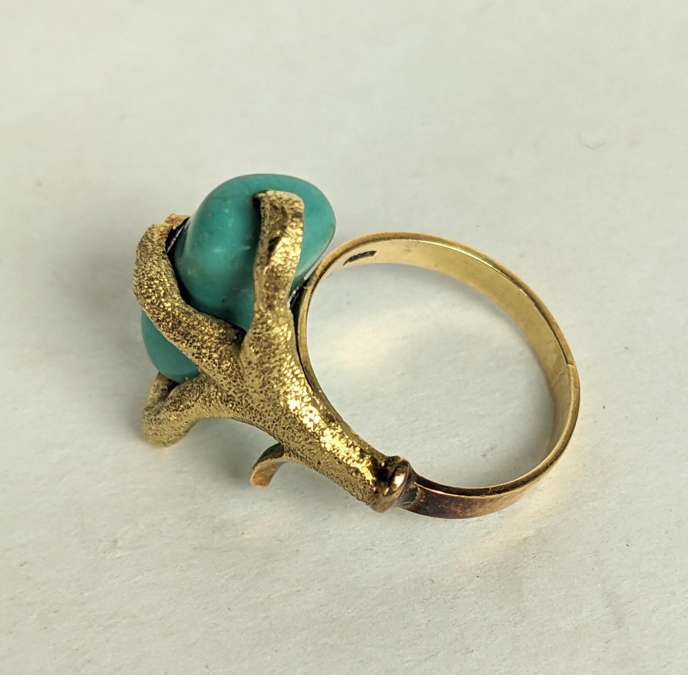 Unusual Tumbled Turquoise Claw Ring In Good Condition For Sale In New York, NY