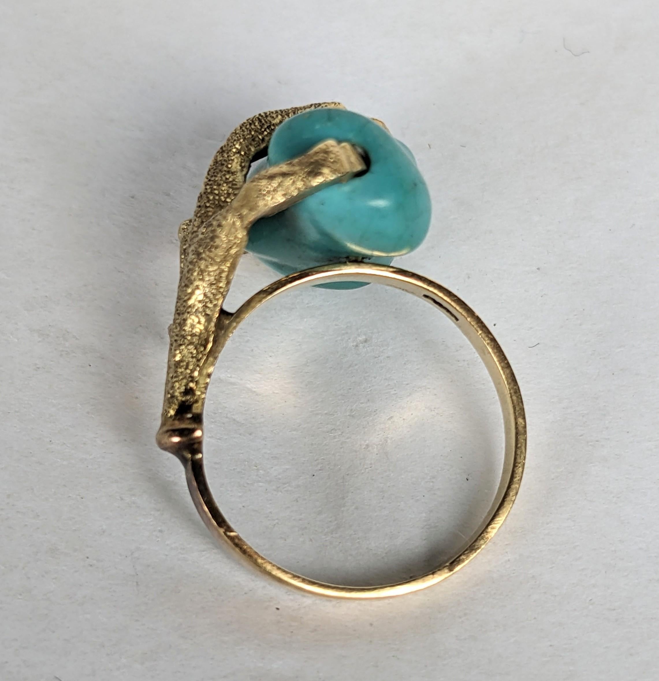 Women's or Men's Unusual Tumbled Turquoise Claw Ring For Sale