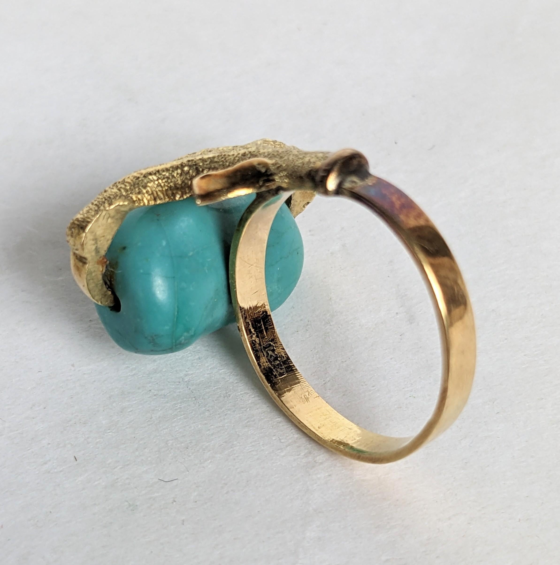 Unusual Tumbled Turquoise Claw Ring For Sale 1
