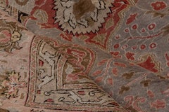 Unusual Turkish Oushak Rug, Gray Field, Pink Borders, Center Medallion