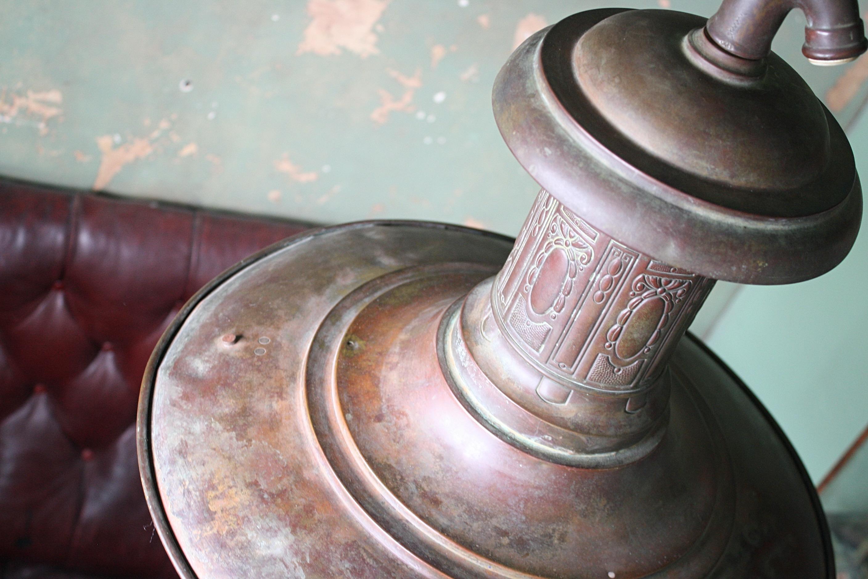 Unusual Turn of the Century Copper and Quilted Glass Gas Lantern Light 7
