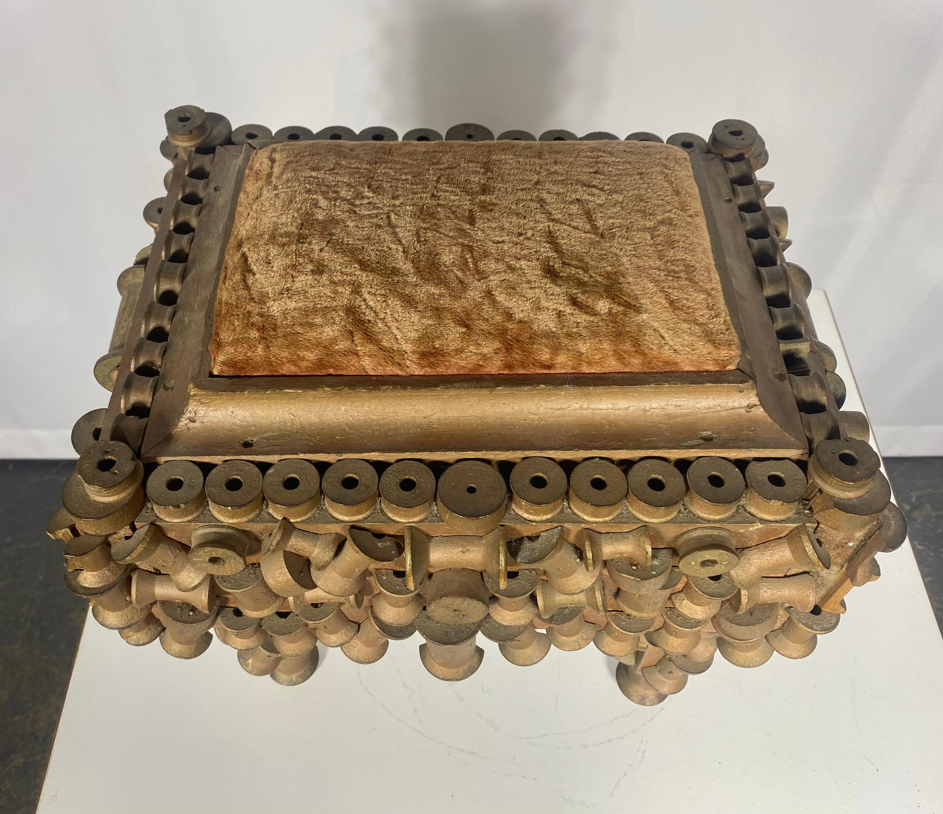 Unusual Turn of the Century Folk Art Spool Footstool In Good Condition For Sale In Buffalo, NY