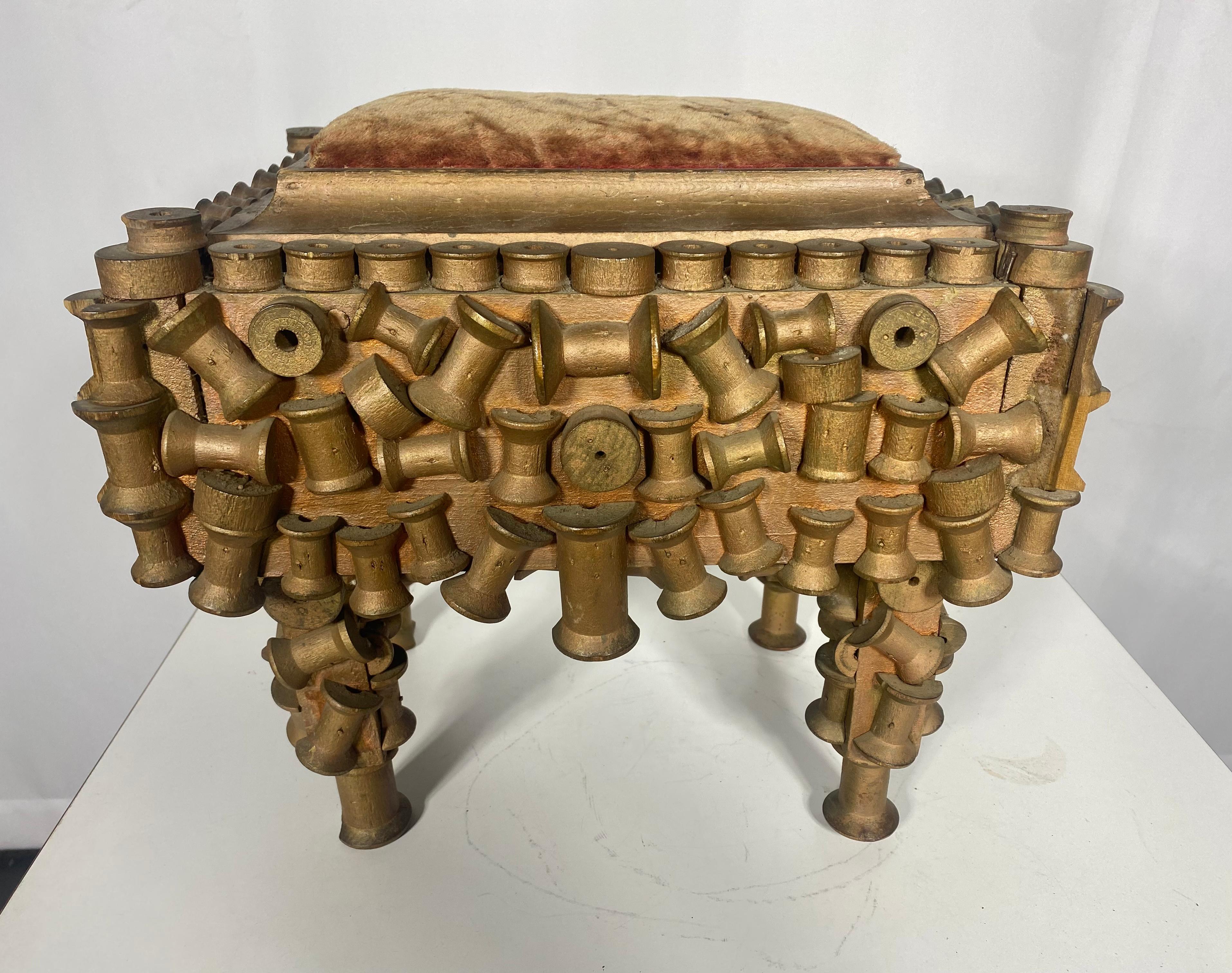 Early 20th Century Unusual Turn of the Century Folk Art Spool Footstool