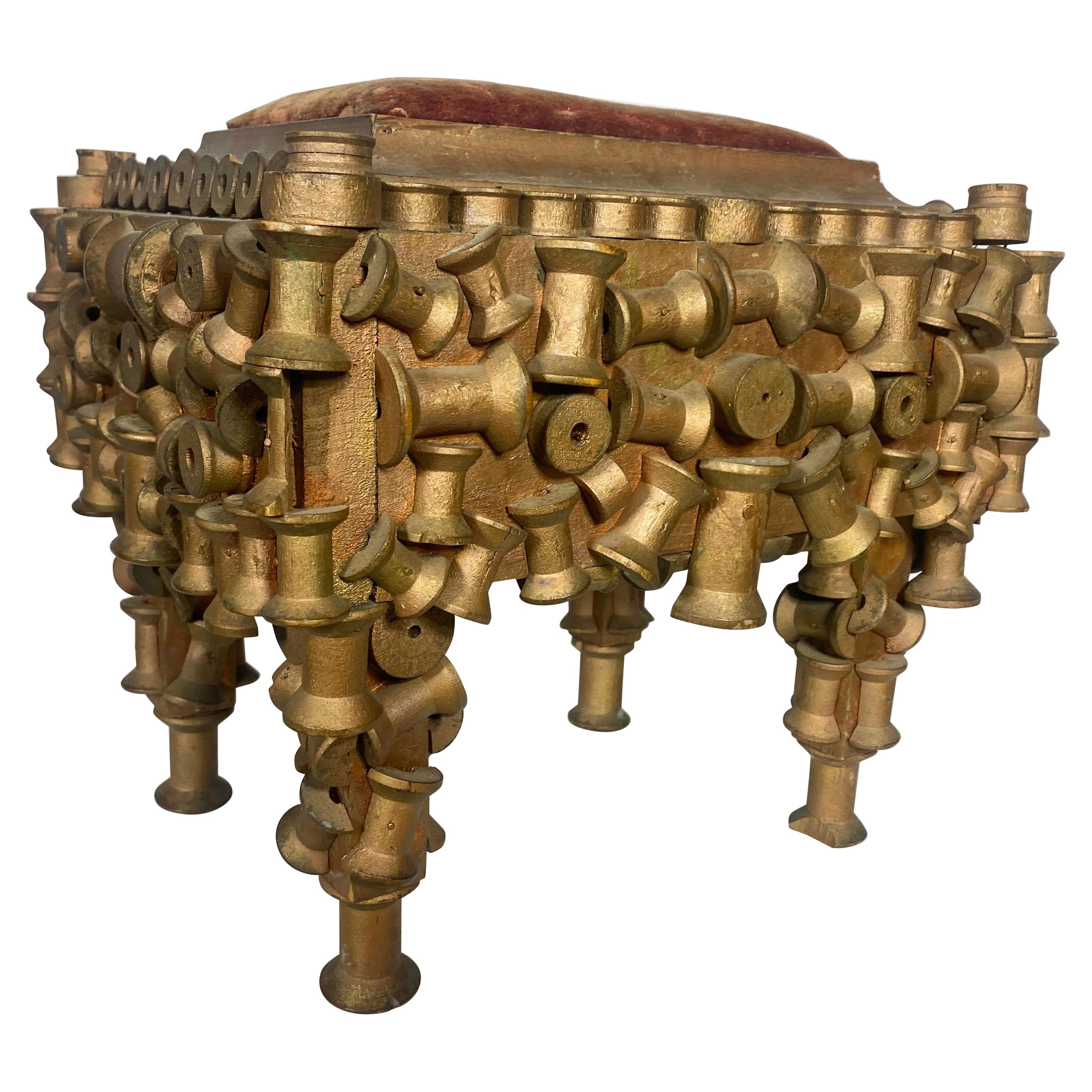 Unusual Turn of the Century Folk Art Spool Footstool