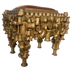 Unusual Turn of the Century Folk Art Spool Footstool
