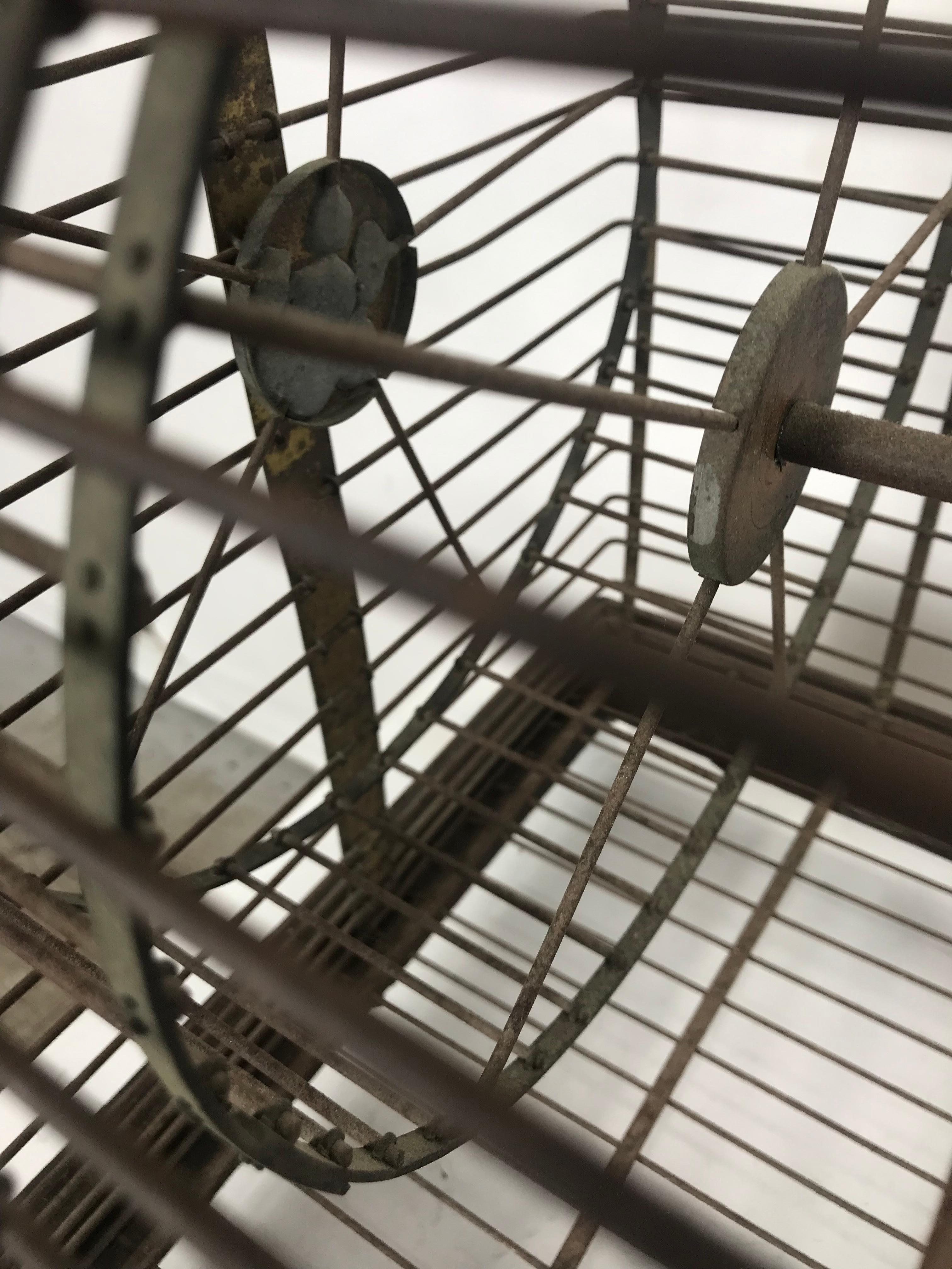 Unusual Turn of the Century Industrial Brass Small Animal Cage with Wheel In Good Condition For Sale In Buffalo, NY