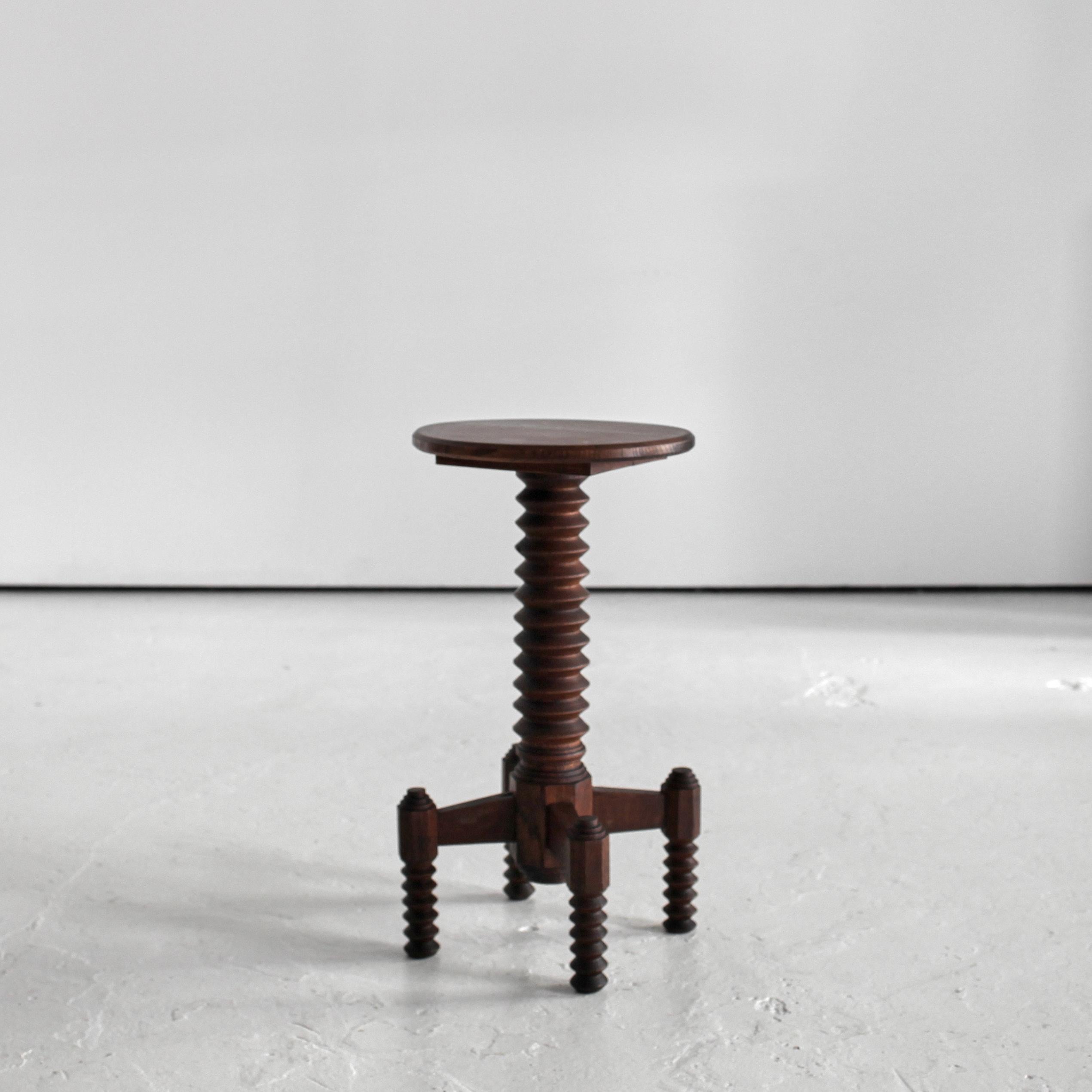 European Unusual Turned Oak Side Table Attrib. Charles Dudouyt For Sale