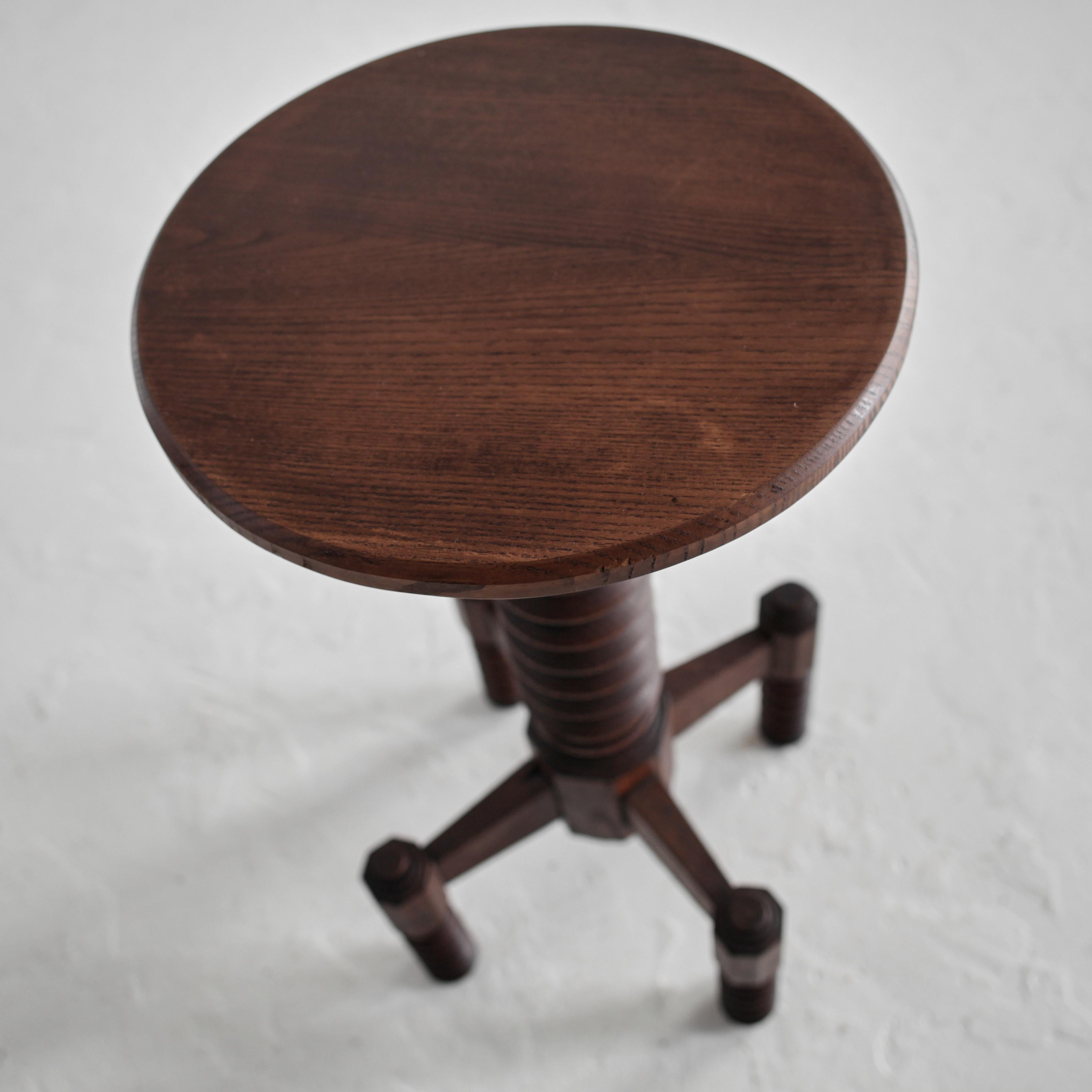 Unusual Turned Oak Side Table Attrib. Charles Dudouyt For Sale 1