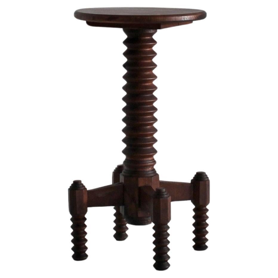 Unusual Turned Oak Side Table Attrib. Charles Dudouyt For Sale