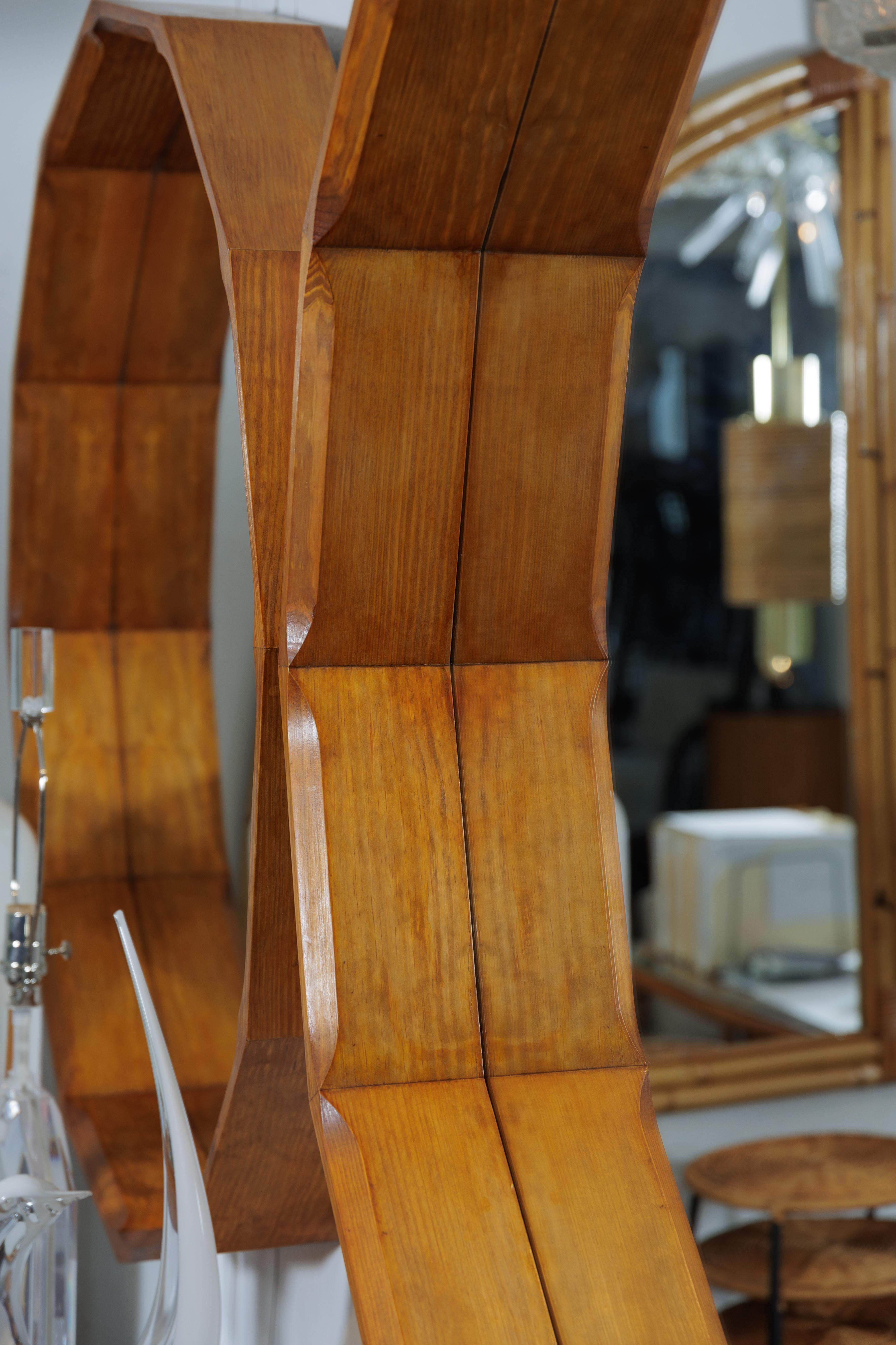 Modern Unusual Twelve Section Wood Surround Round Mirror For Sale