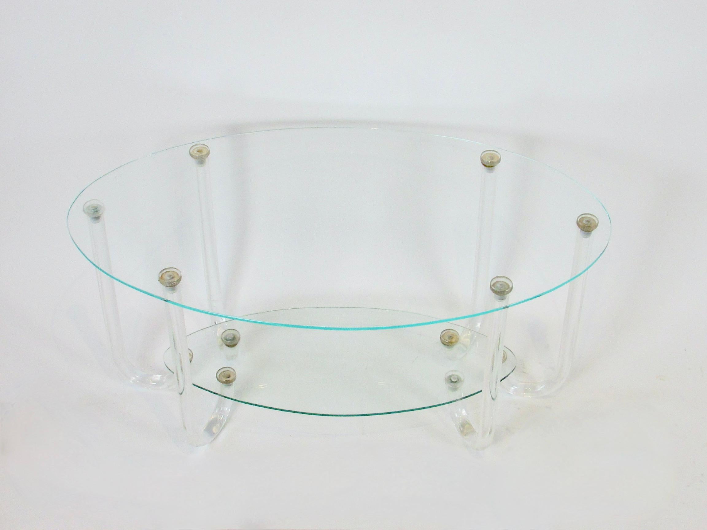 Unusual Two Tier Hollywood Regency Oval Top Table on Six Lucite Legs For Sale 5