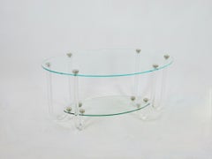 Unusual Two Tier Hollywood Regency Oval Top Table on Six Lucite Legs