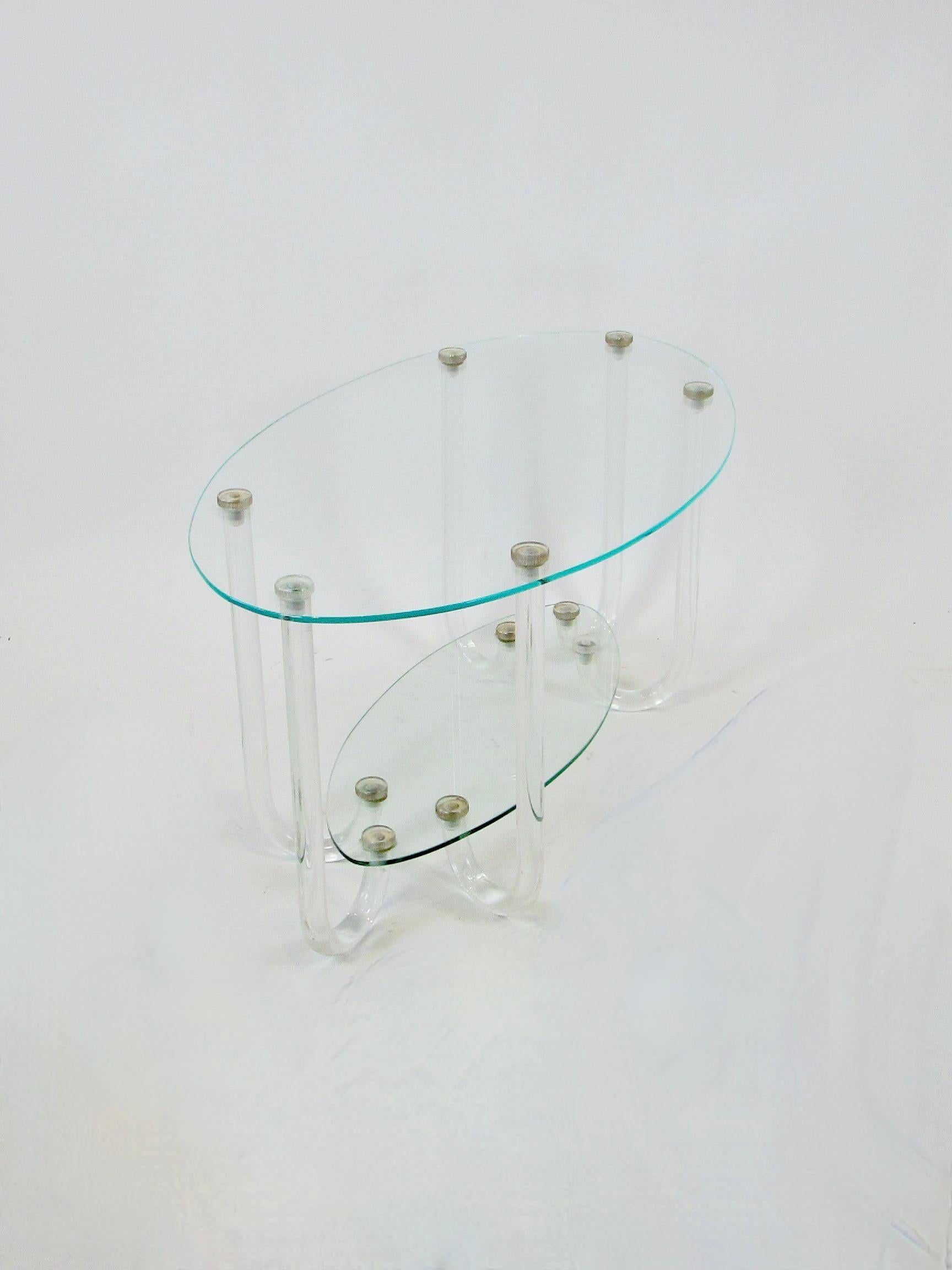 20th Century Unusual Two Tier Hollywood Regency Oval Top Table on Six Lucite Legs For Sale