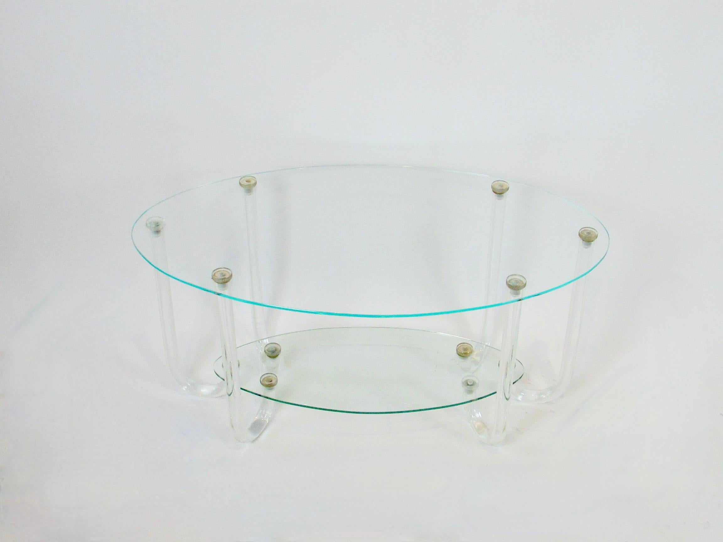 Unusual Two Tier Hollywood Regency Oval Top Table on Six Lucite Legs For Sale 3