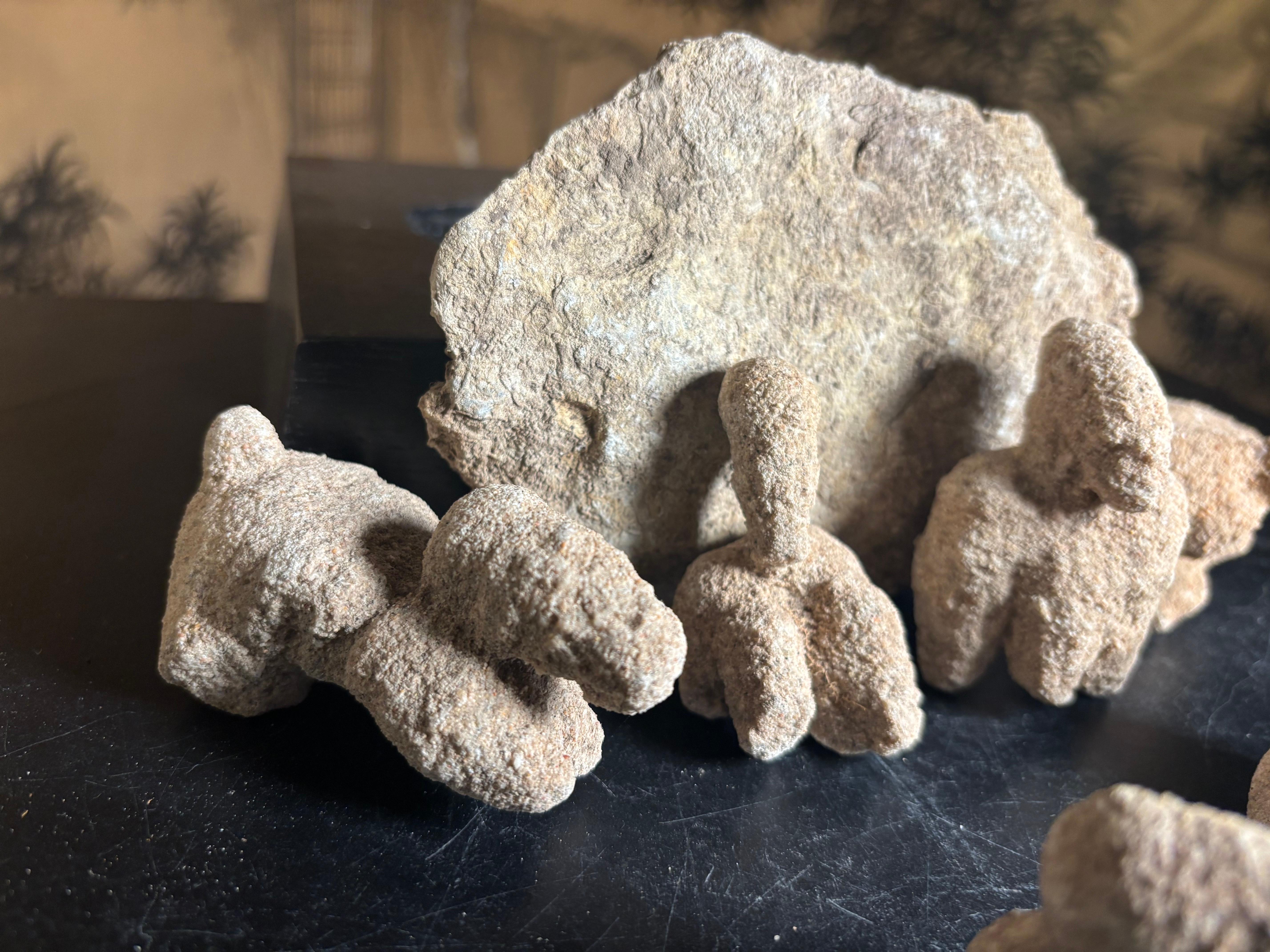 Tempered Unusual Unique Set Natural Rock Animal Sculptures For Sale