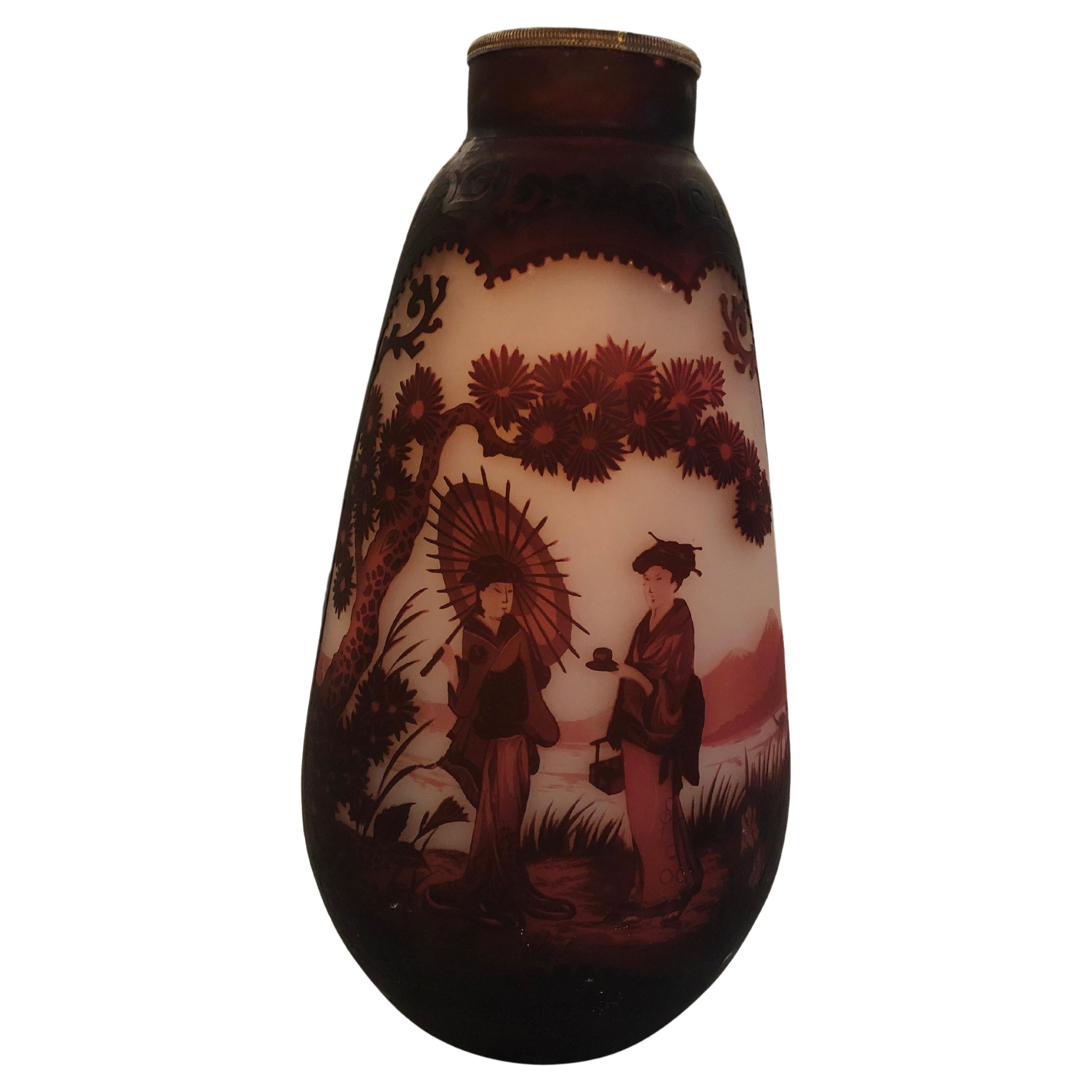 Unusual Vase, Muller Fres Luneville, Style: Jugendstil, Art Nouveau, Liberty For Sale