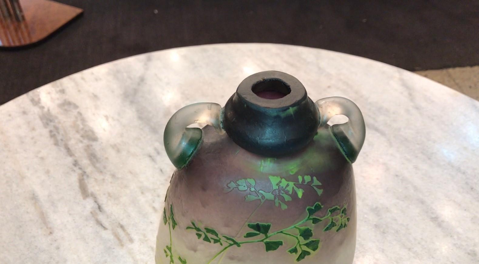 Art Glass Unusual Vase with application, Sign: Muller Freres Luneville,  Art Nouveau For Sale
