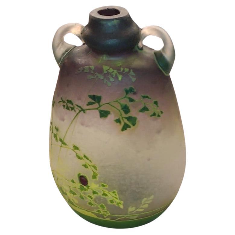 Unusual Vase with application, Sign: Muller Freres Luneville,  Art Nouveau For Sale
