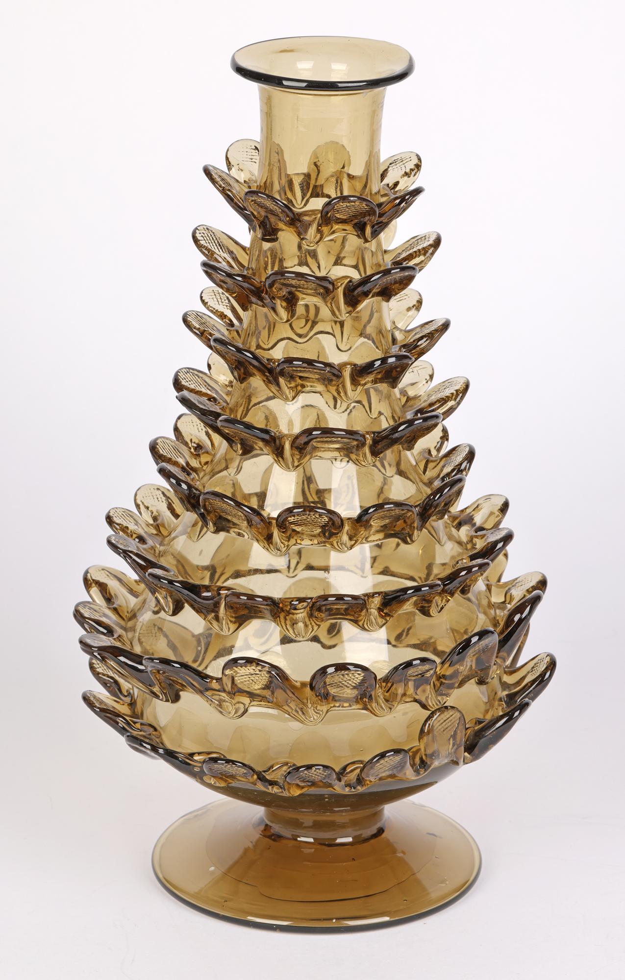 Unusual Venetian ‘Pinecone’ Smoked Art Glass Vase For Sale 2
