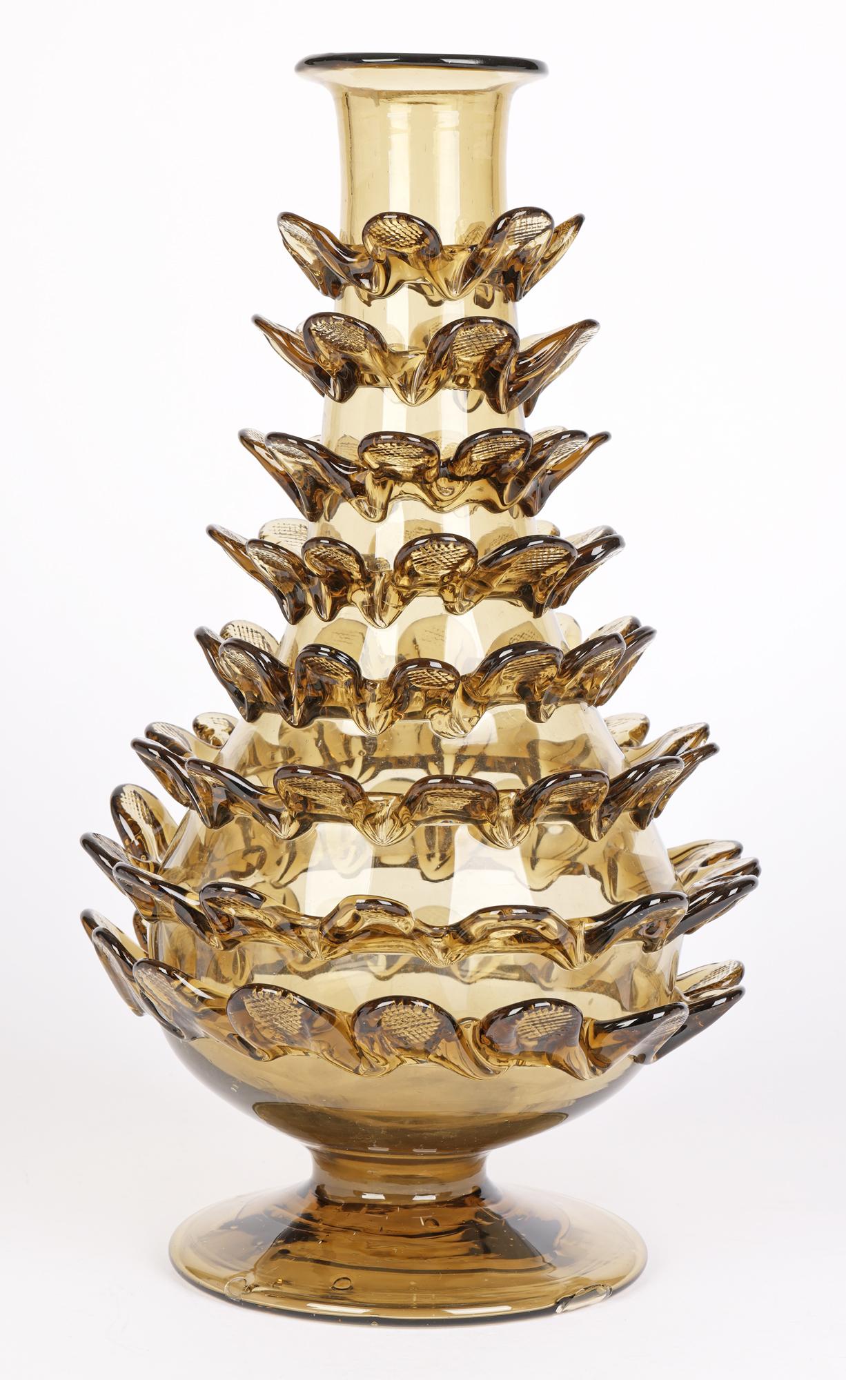 Unusual Venetian ‘Pinecone’ Smoked Art Glass Vase For Sale 5