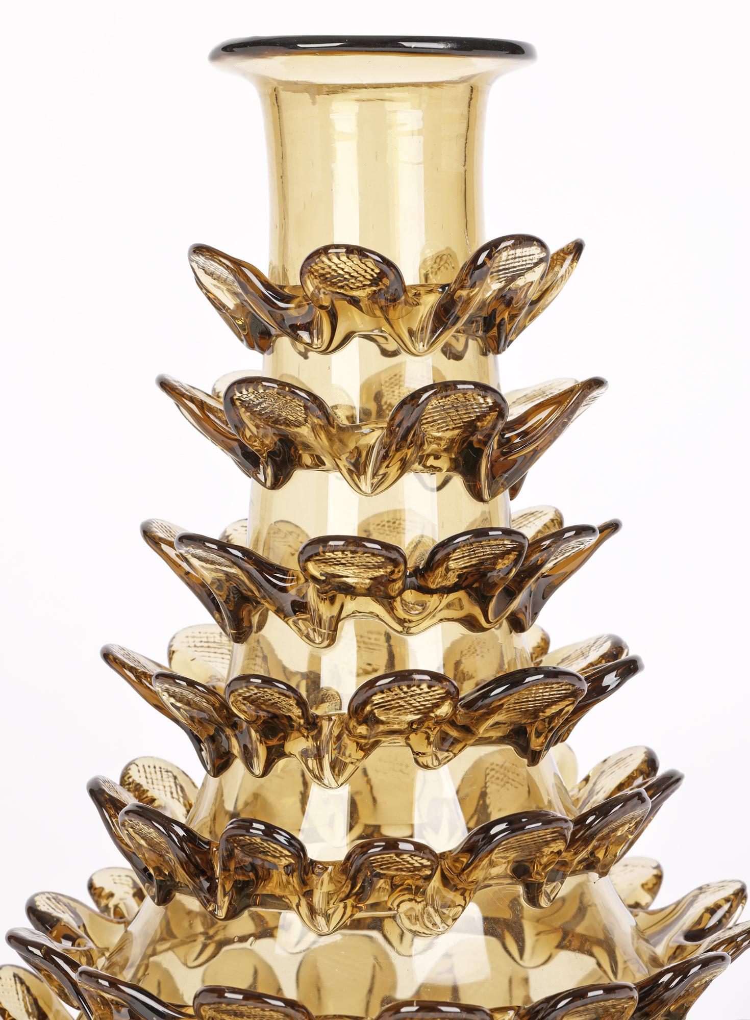 Unusual Venetian ‘Pinecone’ Smoked Art Glass Vase For Sale 6