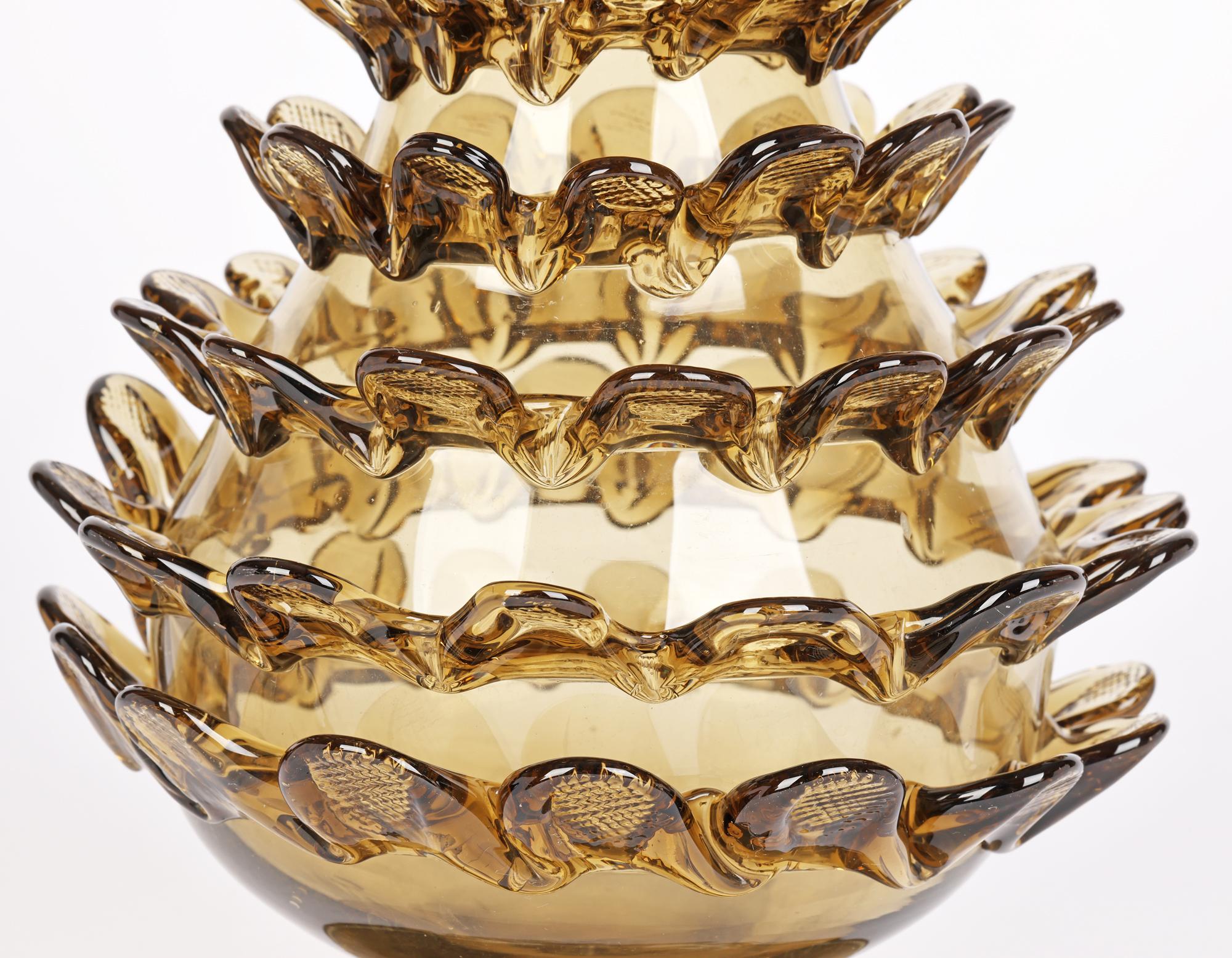 Unusual Venetian ‘Pinecone’ Smoked Art Glass Vase For Sale 7
