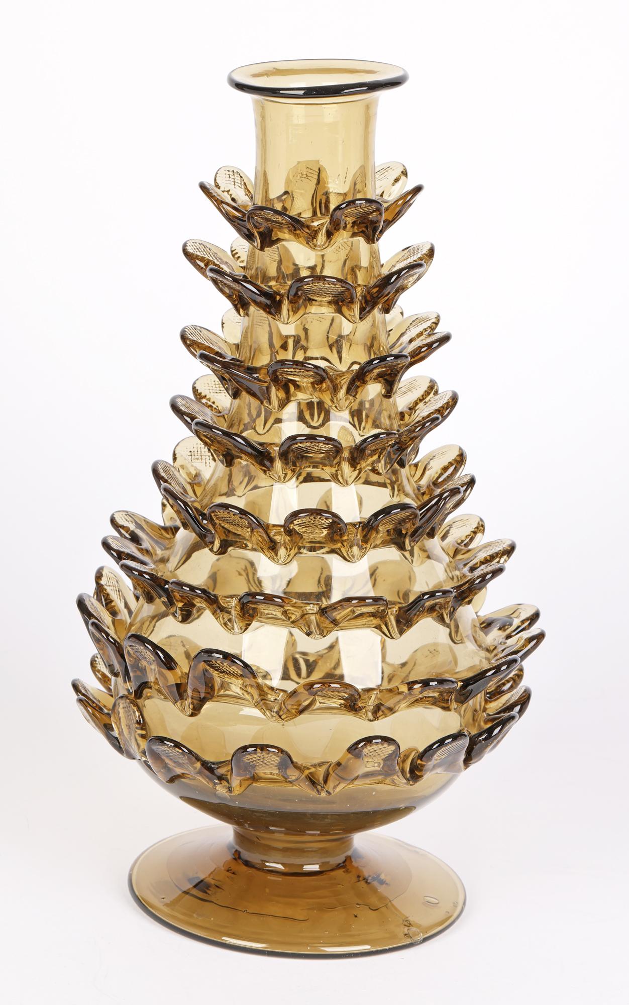 Hand-Crafted Unusual Venetian ‘Pinecone’ Smoked Art Glass Vase For Sale
