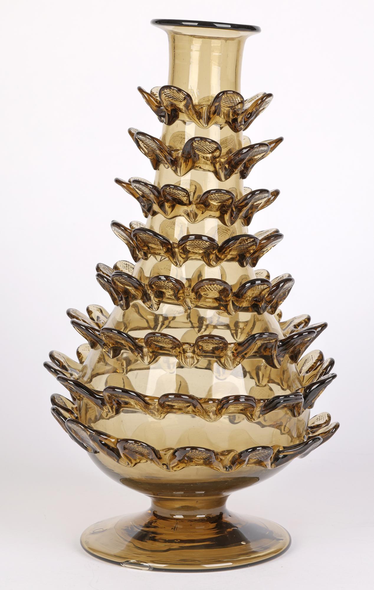 XIXe siècle Vase vénitien inhabituel en verre d'art fumé 