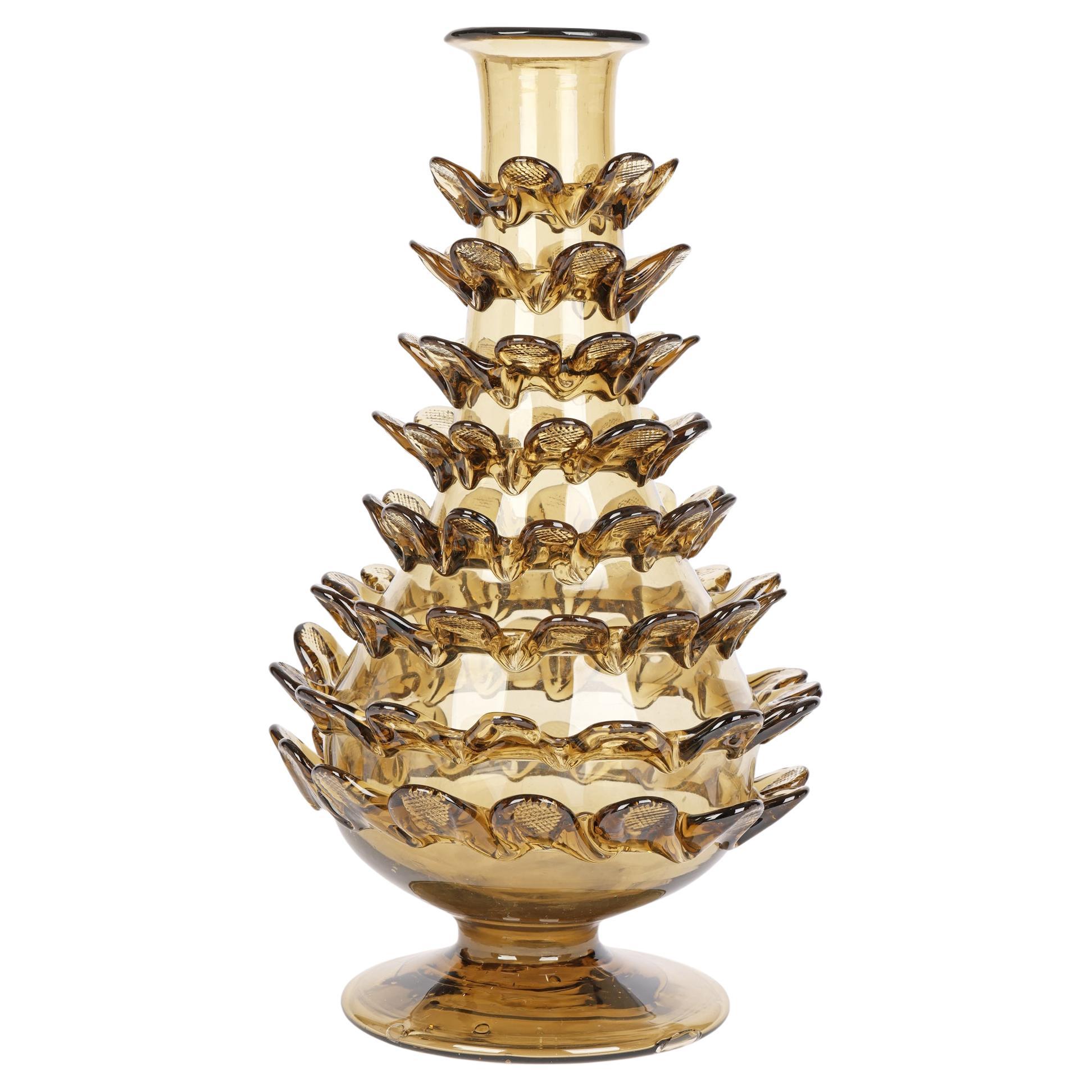 Unusual Venetian ‘Pinecone’ Smoked Art Glass Vase For Sale
