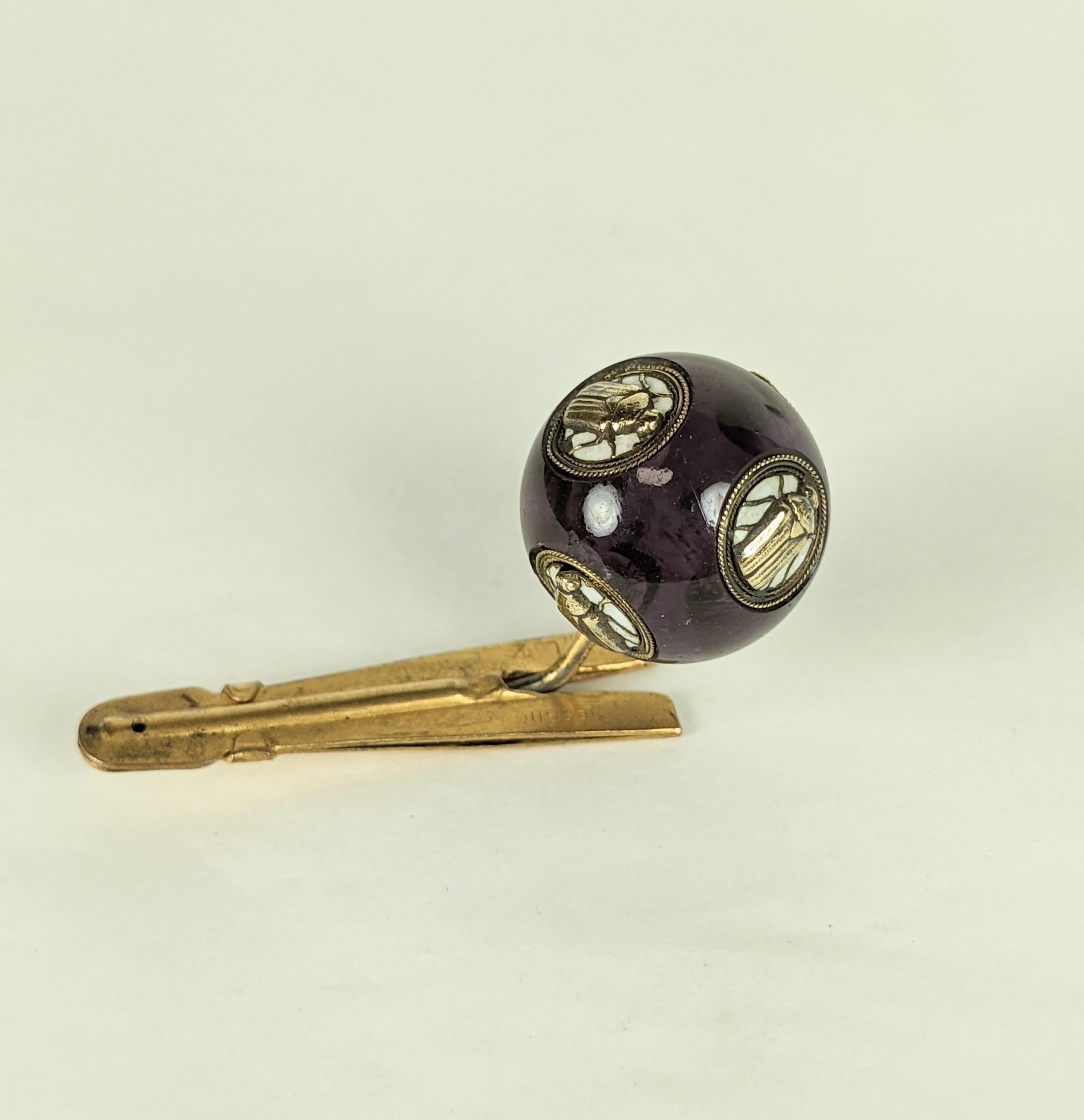 Late Victorian Unusual Victorian Amythest and Enamel Stickpin For Sale