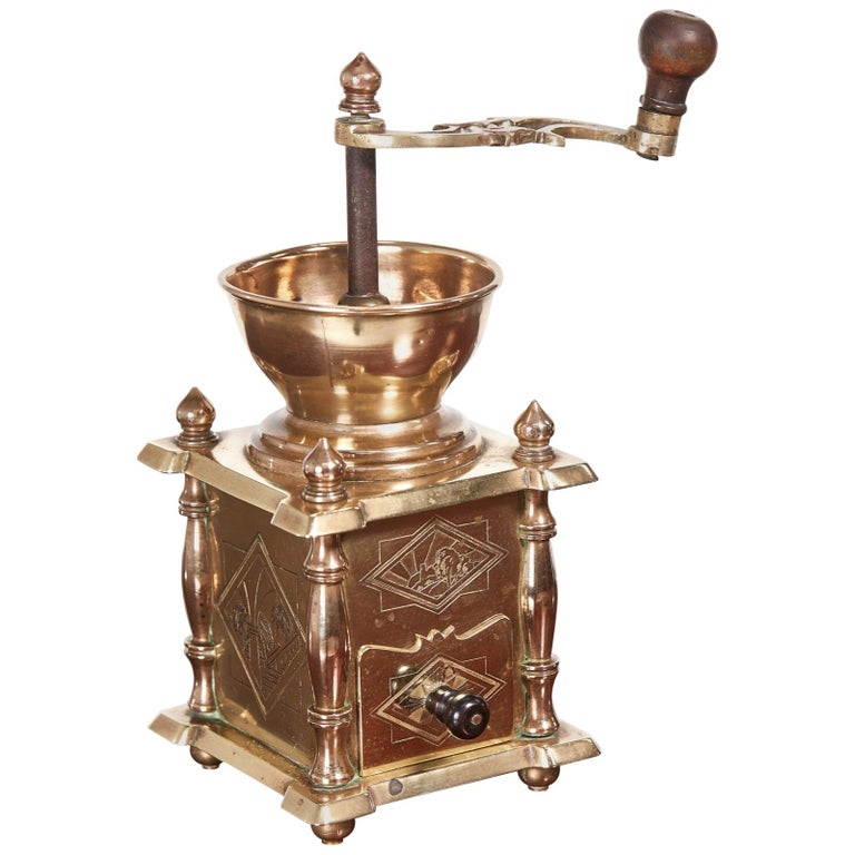 Unusual Victorian Brass Coffee Grinder at 1stDibs