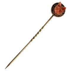 Antique Unusual Victorian Coral Cat Stickpin