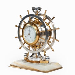 Unusual Victorian Double Steering-Wheel Desk Clock and Barometer