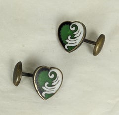 Unusual Victorian Hard Enamel Heart Cufflinks