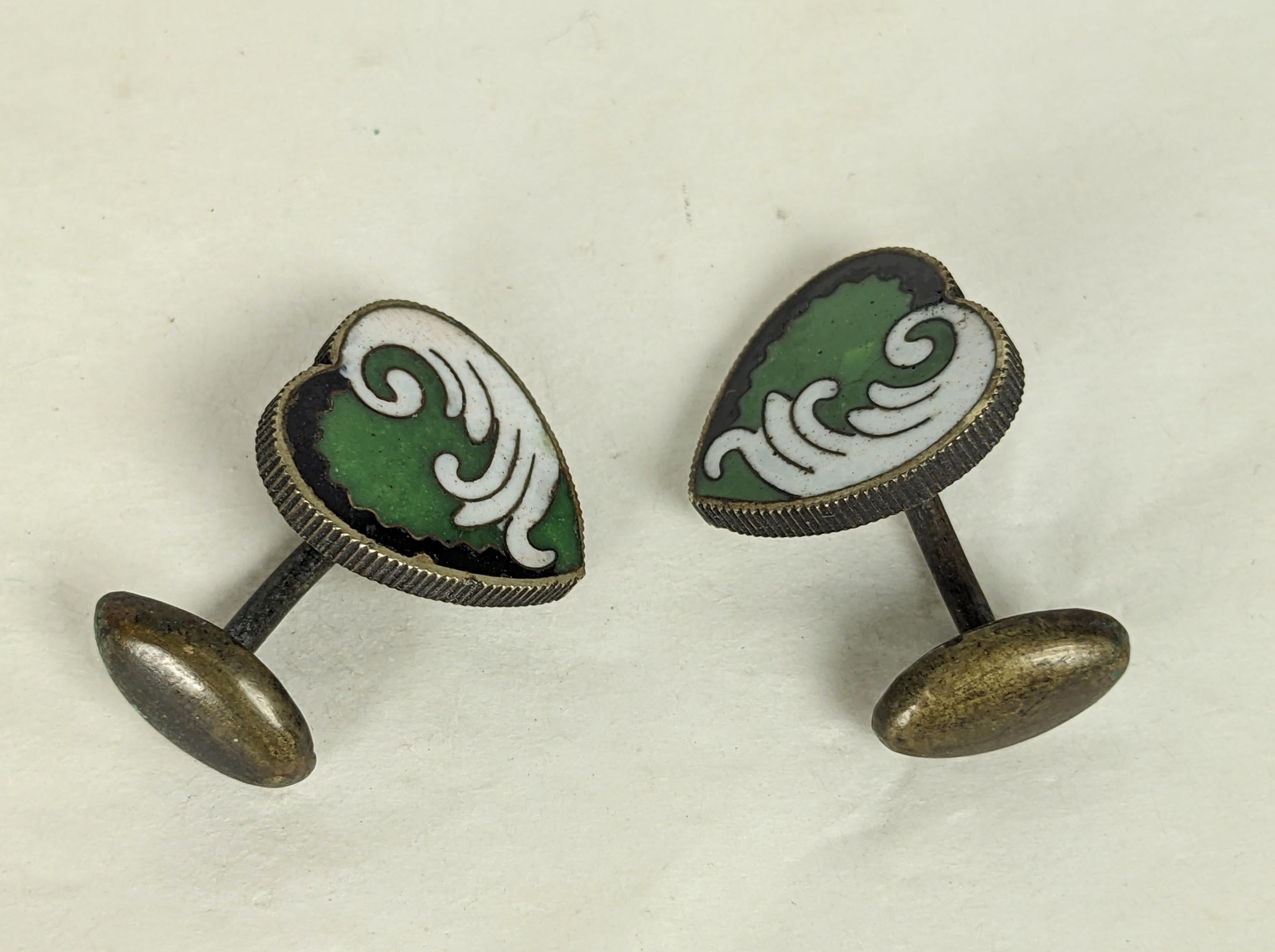 Unusual Victorian Hard Heart Enamel Cufflinks In Excellent Condition For Sale In New York, NY