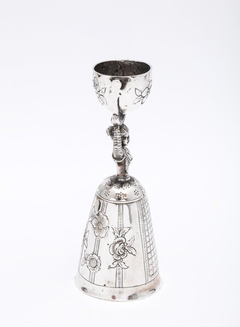 Unusual Victorian Period Hanau Continental Silver (.800) Wager Cup-Form Bell For Sale 6