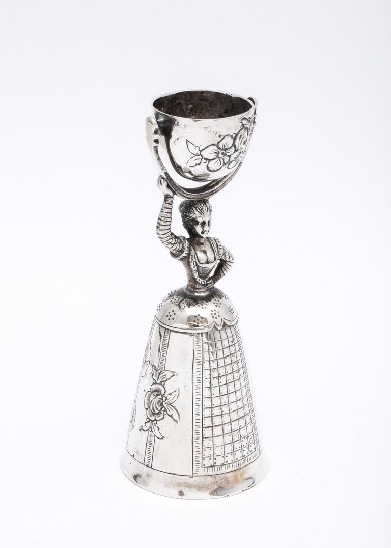 Unusual Victorian Period Hanau Continental Silver (.800) Wager Cup-Form Bell For Sale 7