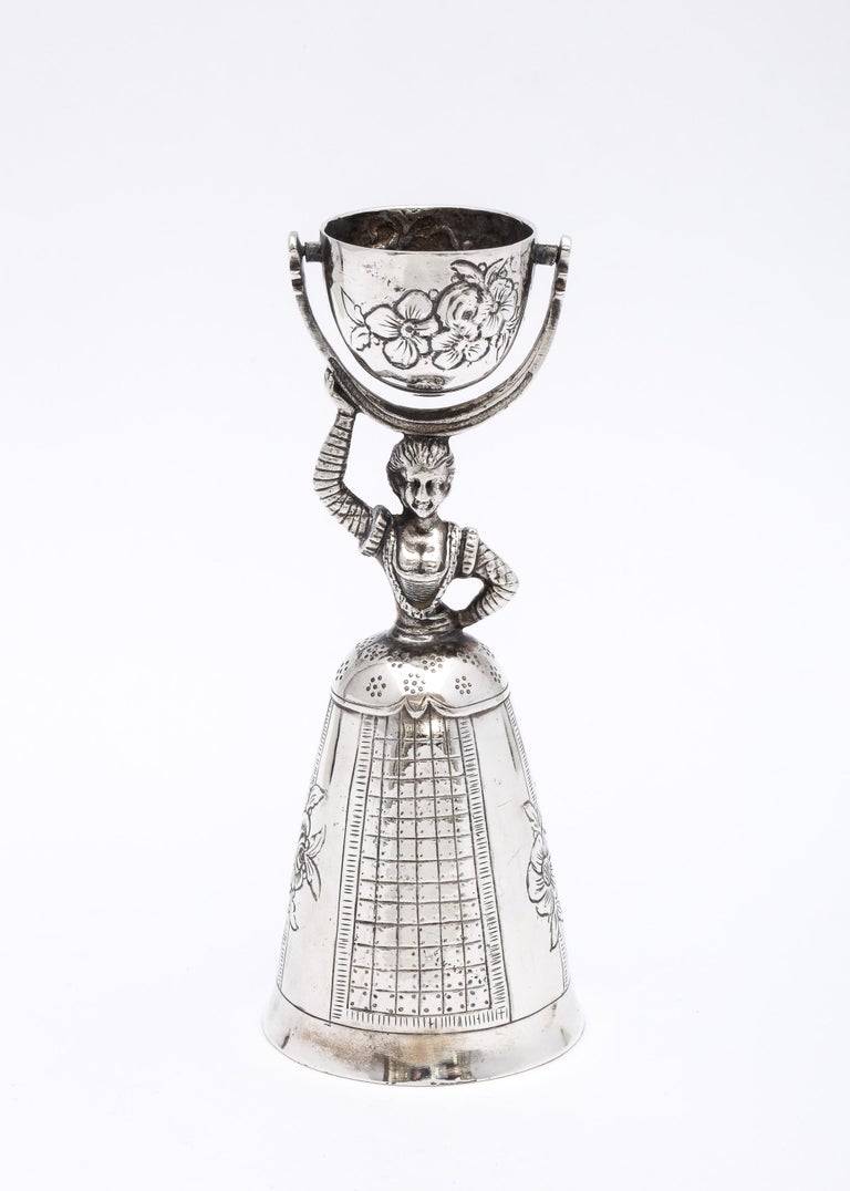 Unusual, Hanau, Victorian period, Continental Silver (.800), wager cup-form bell, Germany, Ca. 1895, B. Neresheimer and Sohnne - makers. Cup is in the form of a 17th century wager cup.  it also functions as a working bell - the clapper is under the