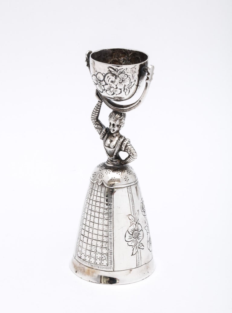 German Unusual Victorian Period Hanau Continental Silver (.800) Wager Cup-Form Bell For Sale