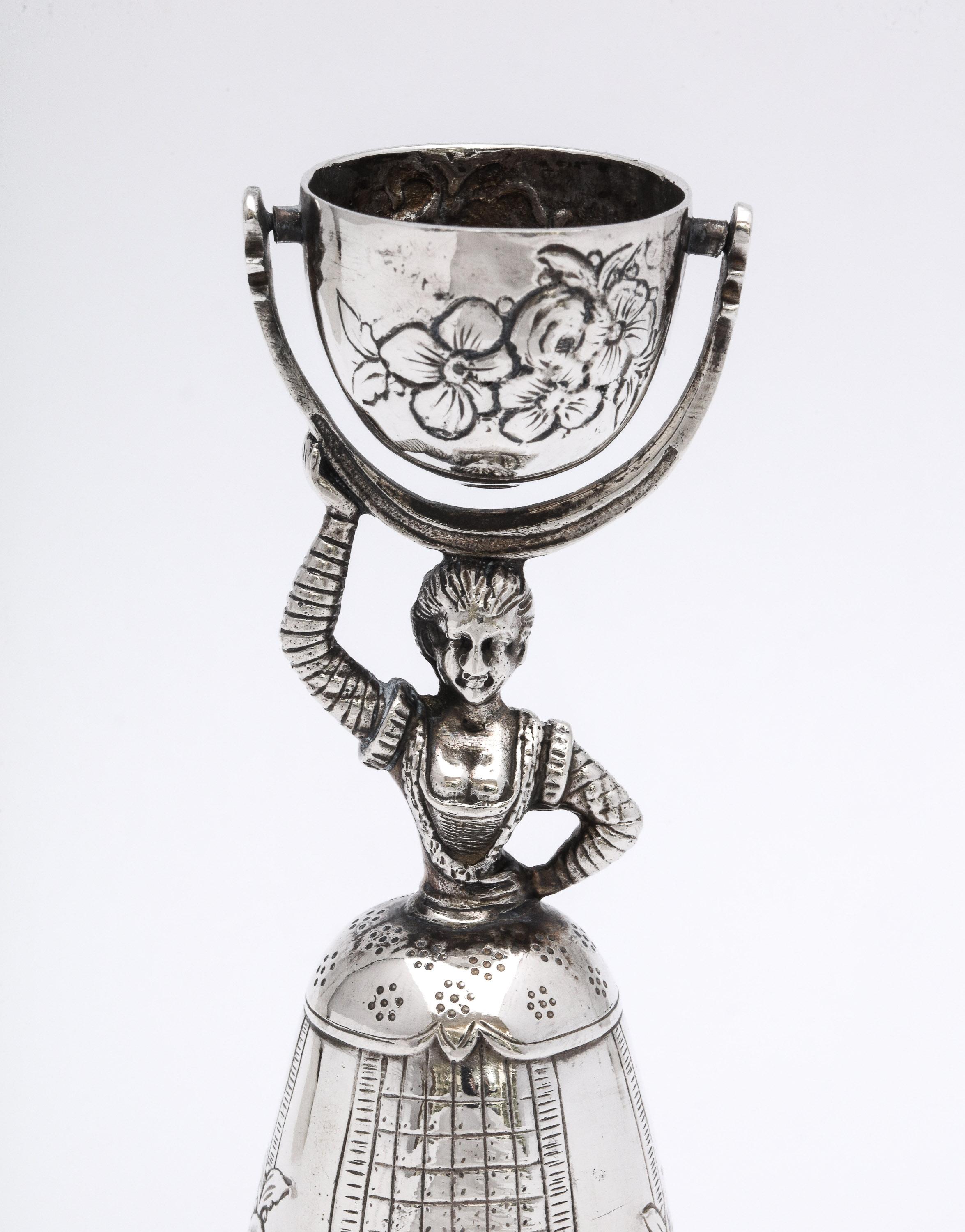 German Unusual Victorian Period Hanau Continental Silver (.800) Wager Cup-Form Bell