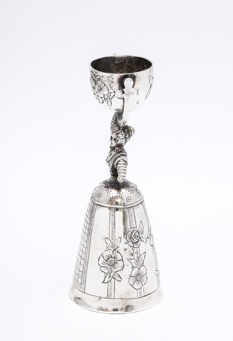 Unusual Victorian Period Hanau Continental Silver (.800) Wager Cup-Form Bell For Sale 1