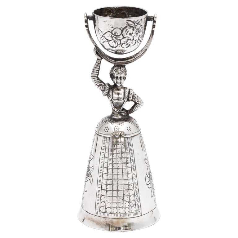 Unusual Victorian Period Hanau Continental Silver (.800) Wager Cup-Form Bell For Sale