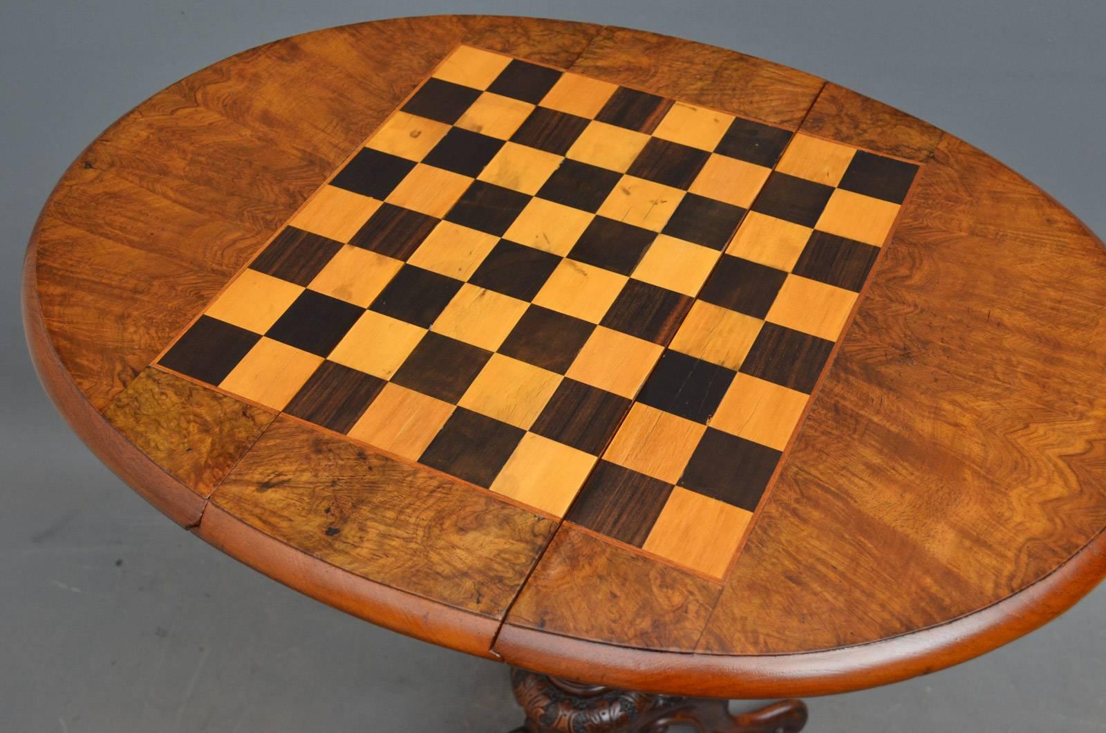 English Unusual Victorian Walnut Chess Table
