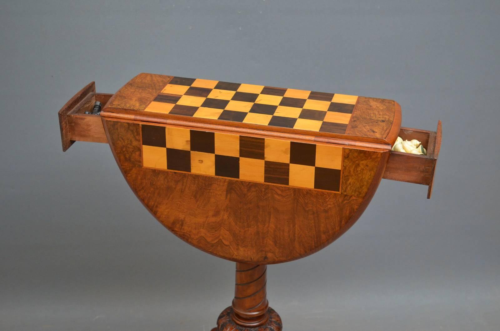 Late 19th Century Unusual Victorian Walnut Chess Table