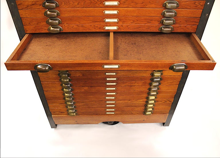 Unusual Vintage, 1940s Industrial Oak Blueprint Map Flat File on Wheels at 1stDibs