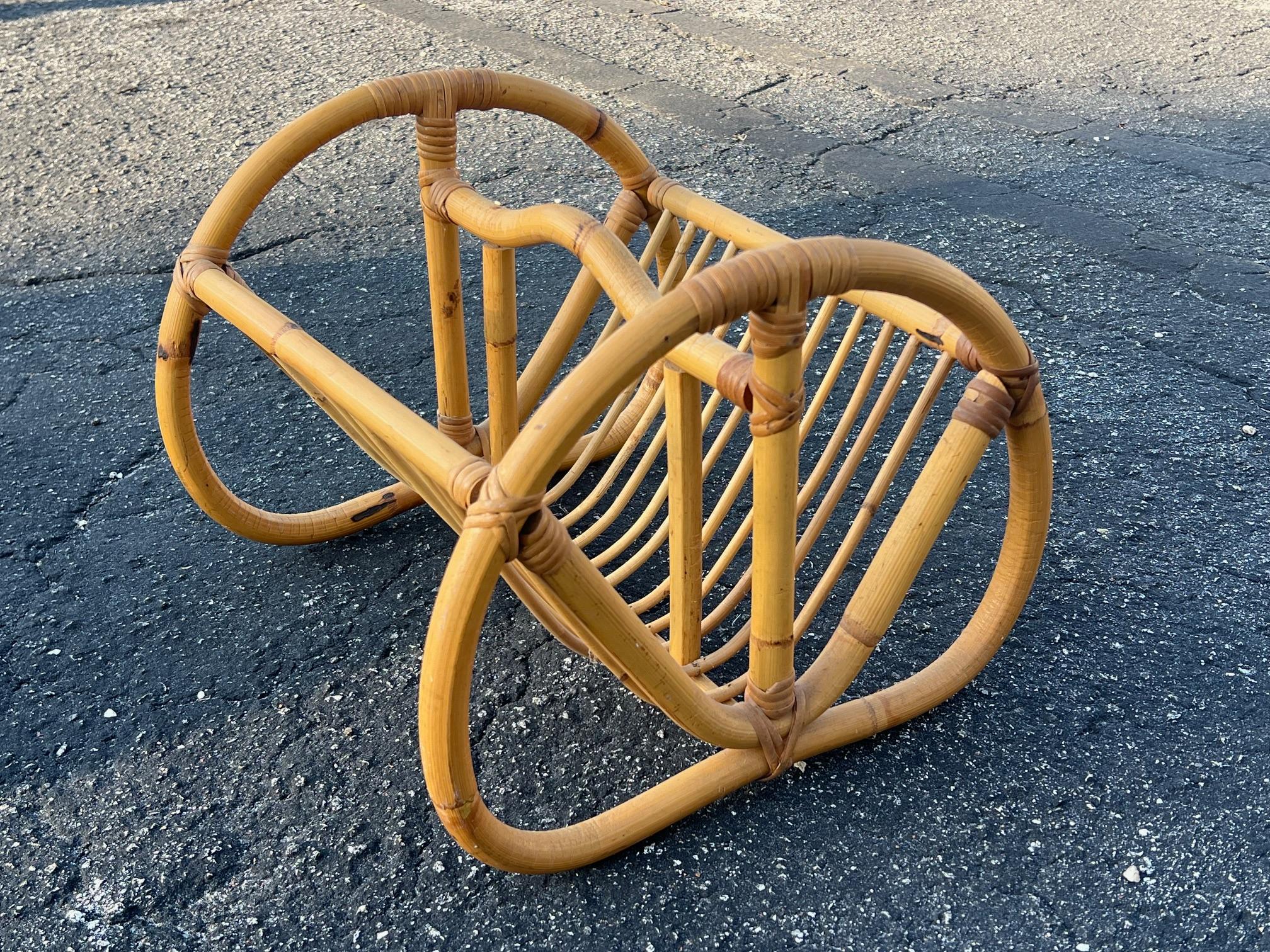 American Unusual Vintage Bamboo Magazine Rack Ca' 1950's For Sale