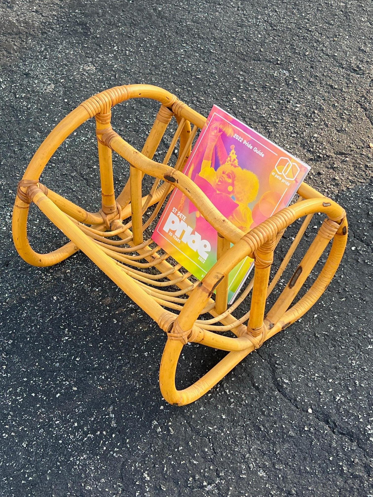 Unusual Vintage Bamboo Magazine Rack Ca' 1950's For Sale 2