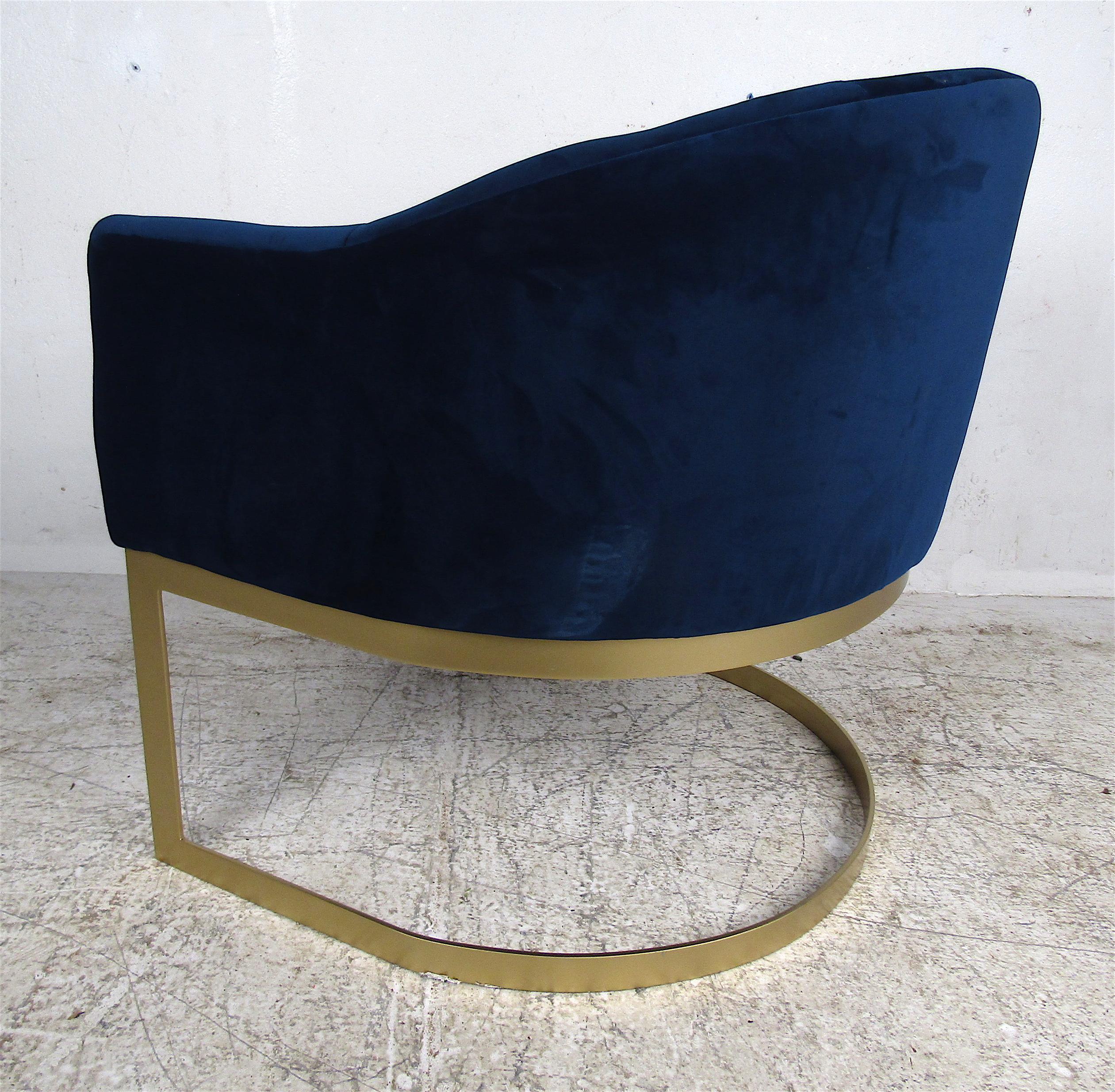 Mid-Century Modern Unusual Vintage Cantilever Blue Lounge Chair For Sale