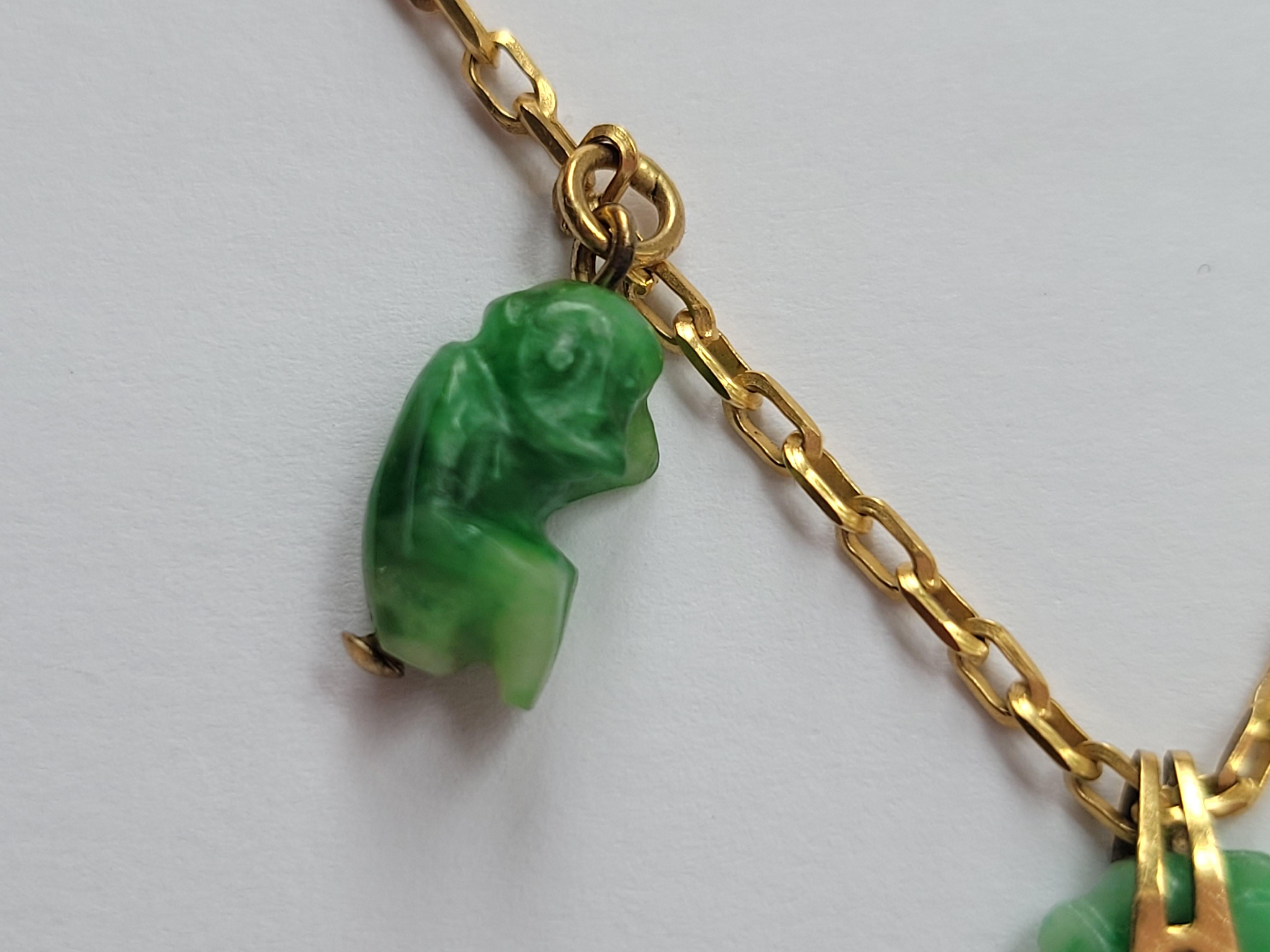 Bead Unusual Vintage Carved Jade Monkey pendant necklace For Sale