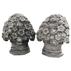 Unusual Vintage Cast Cement Floral Finials, Pair, 20″ High
